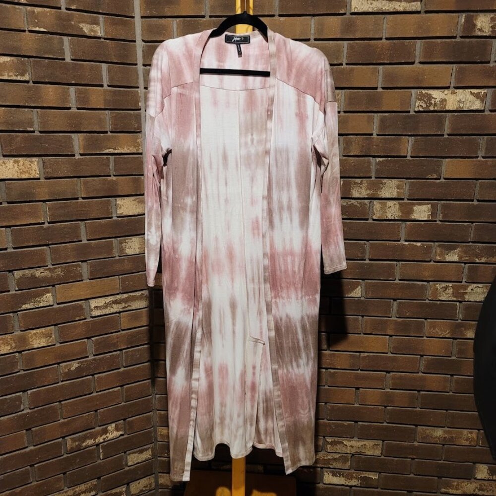 Jupee Pink and White Tie Dye Longline Open Front Cardigan Size Small